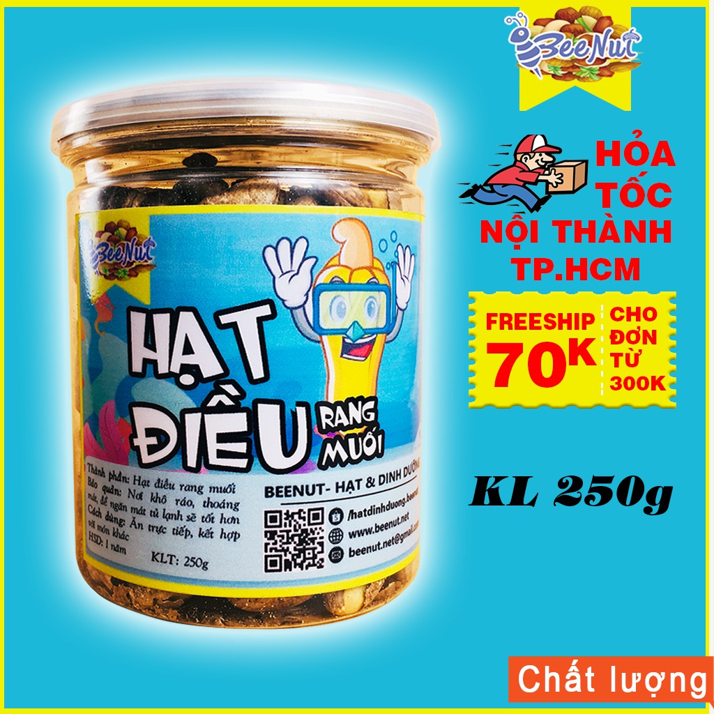 (Hũ 250g) Hạt điều rang muối Bình Phước Hột điều rang nguyên hạt nguyên vỏ lụa Hạt dinh dưỡng BeeNut