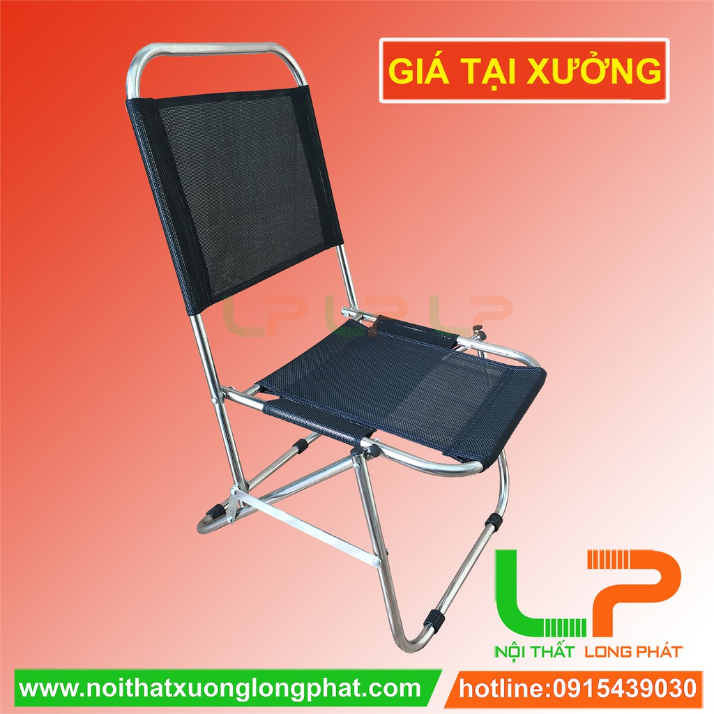 Ghế xếp inox lưng thấp lưới, ghế cafe, BH 12 Tháng