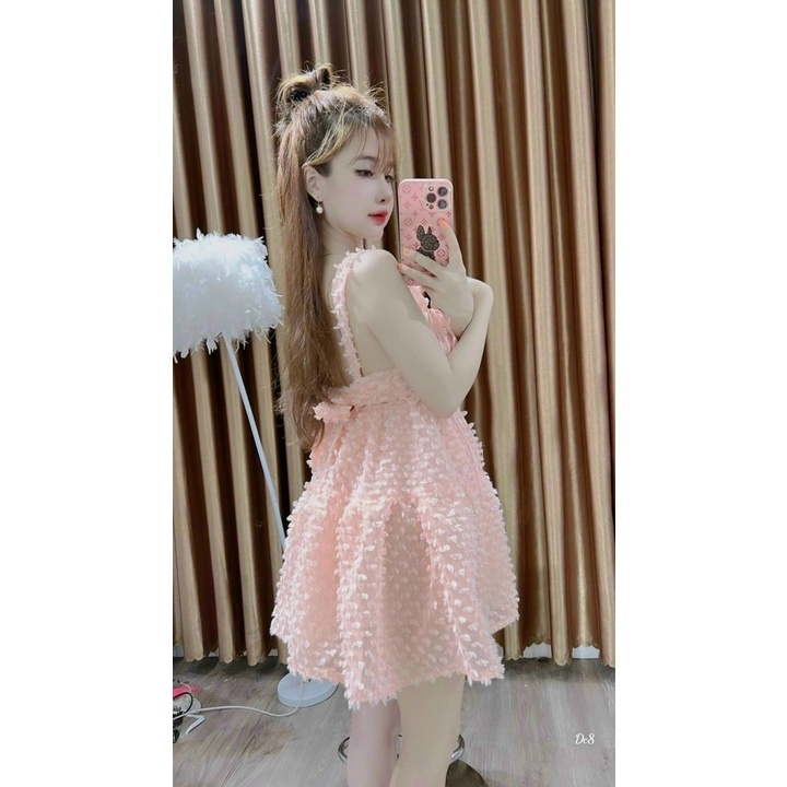 [Đầm free ship 2022] Đầm tiểu thư tà xòe đi chơi tiệc siêu cute với thiết kế ngắn tà 2 dây hở lưng cực cuốn, chất vải xô