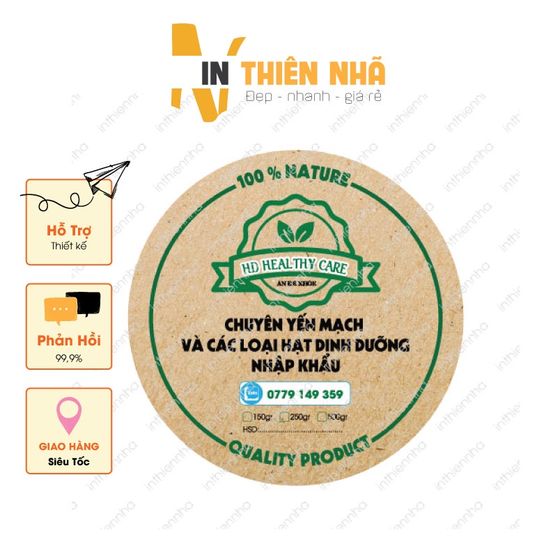 In tem nhãn giấy kraft, xi măng sticker, decan A3 theo yêu cầu