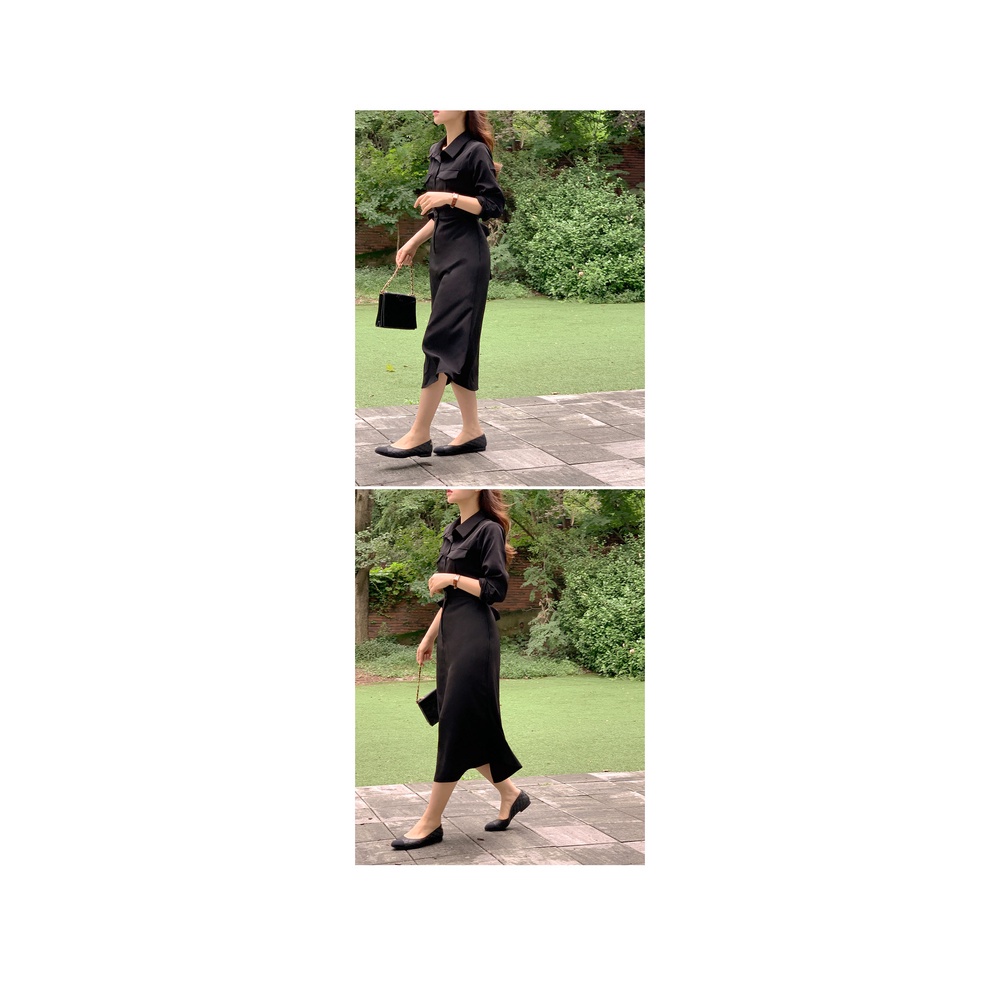 Đầm sơ mi dài tay thắt eo thiết kế thời trang thanh lịch cho nữ