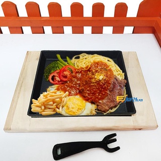 Chảo vuông làm bò bít tết trứng mỳ ý cực ngon và đẹp mắt