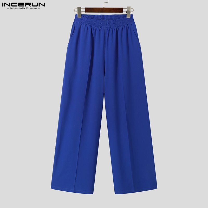 Quần ống rộng INCERUN lưng thun màu trơn thời trang cho nam với 3 màu tuỳ chọn