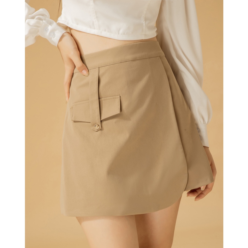 Chân váy giả quần kaki họa tiết túi trơn | LENA BEIGE SKIRT - CLÉLIE