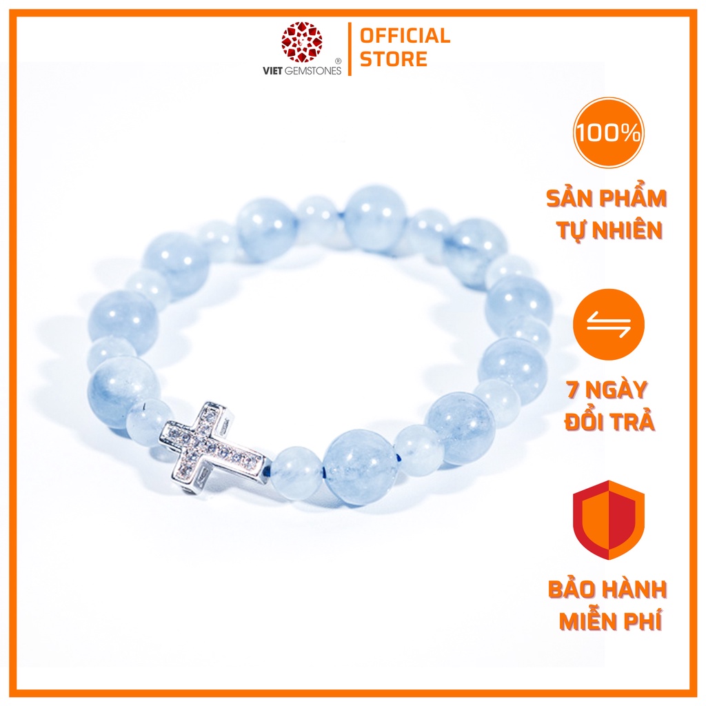 Vòng chuỗi mân côi Hải lam tự nhiên 8mm - Cho lời nguyện cầu thêm đẹp | VietGemstones