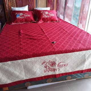 Bộ ga phủ và 2 vỏ gối chất liệu cotton satin hãng viseko màu hồng đậm