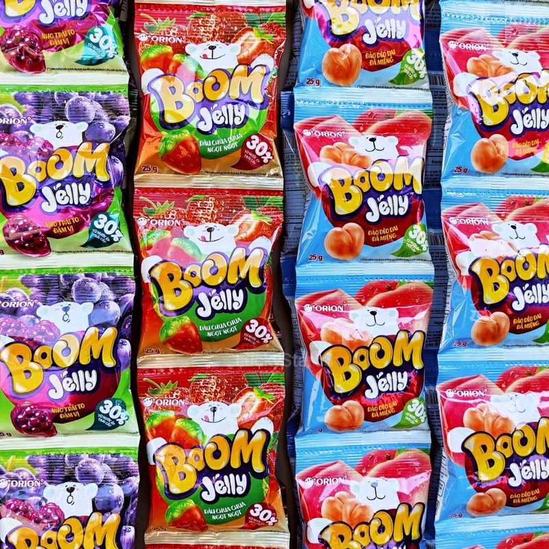 Kẹo Dẻo Dây Boom Jelly Orion Đào Nho Dâu Tây 25gr x 10 gói