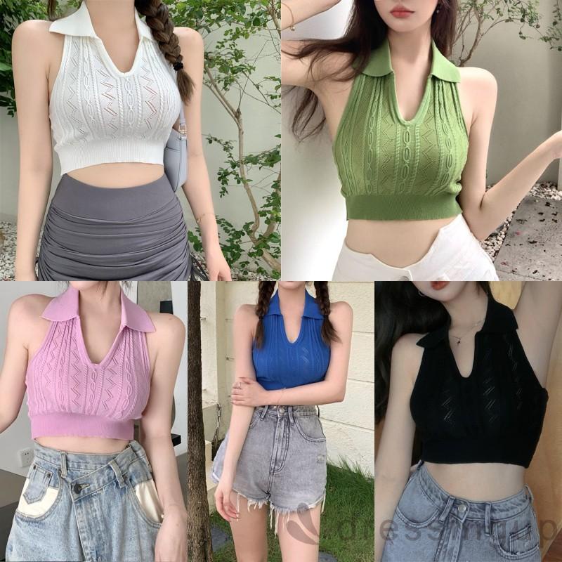 Áo dệt kim không tay cổ chữ V màu trơn thời trang quyến rũ cho nữ