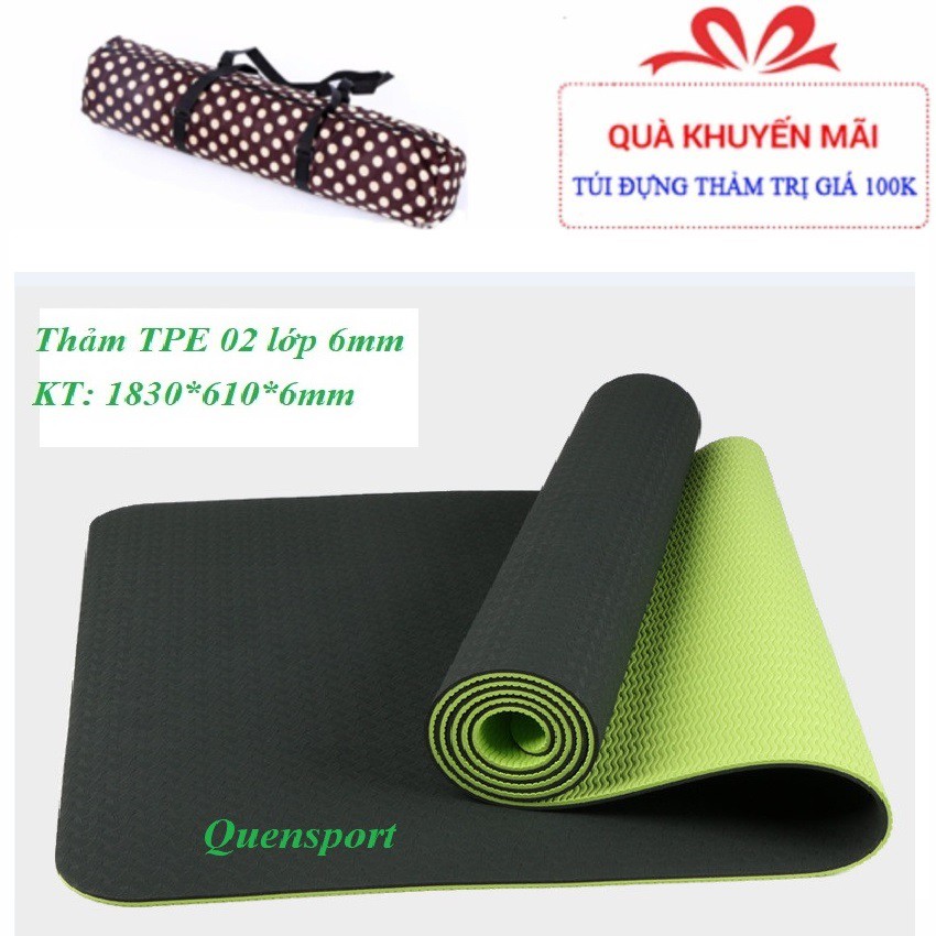 [FREE SHIP] SALE CUỐI NĂM : Thảm Yoga TPE EcoFriendly 2 lớp cao cấp dày 6mm tặng túi đựng và dây buộc thảm chuyên dụng