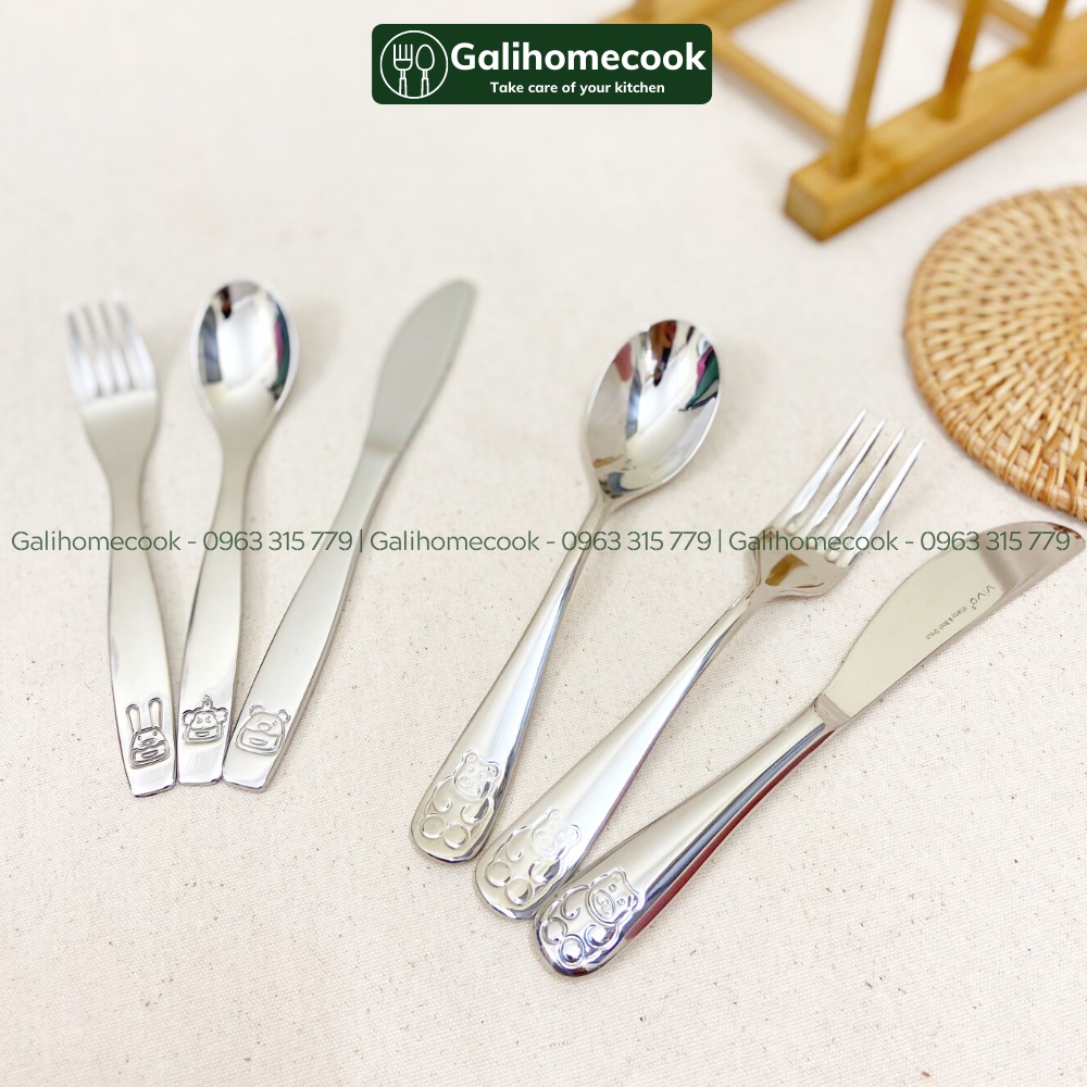 Bộ Dao Thìa Nĩa cho bé tập ăn inox 304 xuất khẩu cao cấp an toàn vệ sinh | GaliHomecook Children Cutlery