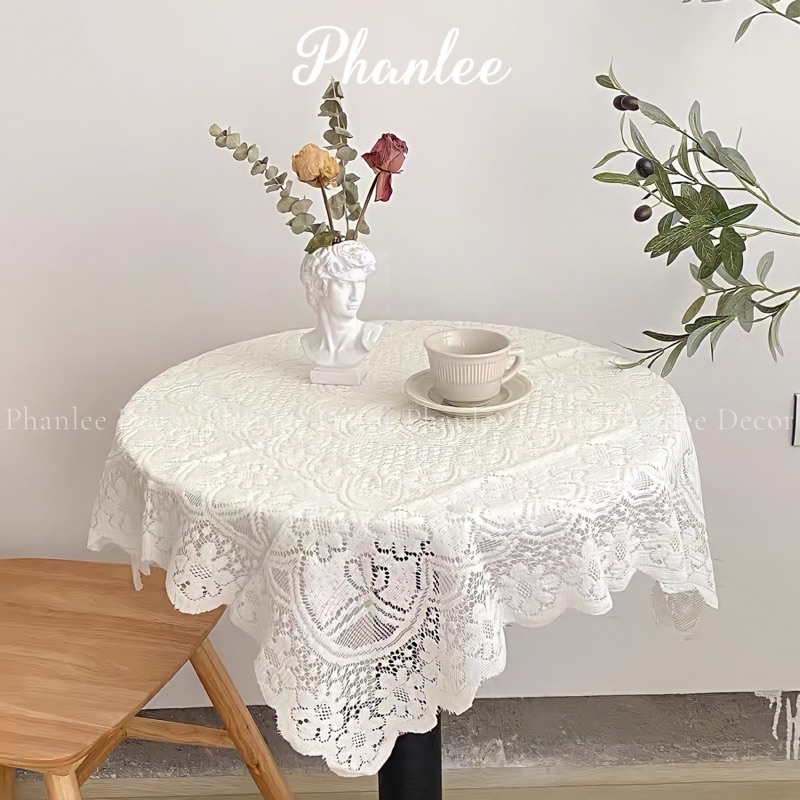 Thảm trải bàn ren trắng Hàn Quốc trang trí bàn nhà cửa Phanlee