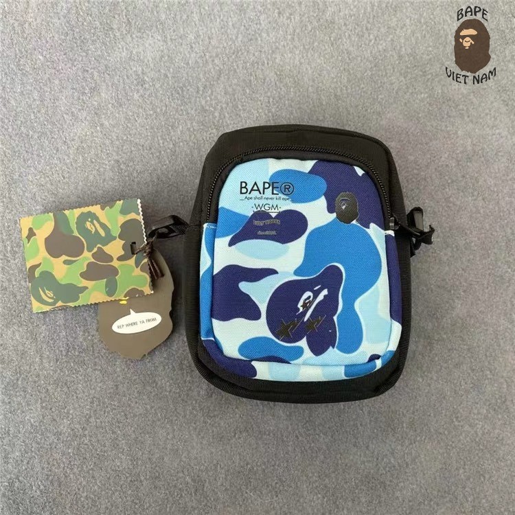 [Ảnh thật + Freeship] Túi đeo chéo Unisex Bape Camo, Mini Bag A Bathing Ape chống shock 3 màu Camo Green, Blue, Pink 1:1