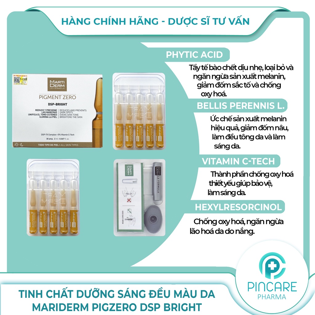 Tinh chất dưỡng da Martiderm Pigzero DSP Bright Ampoule dưỡng sáng đều màu da -Nhà Thuốc PinCare
