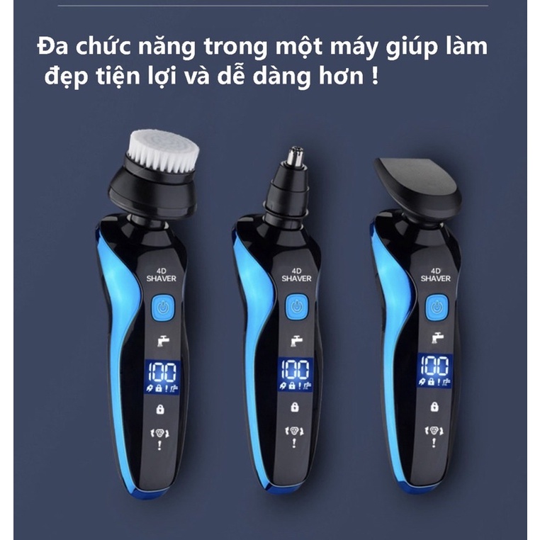 Máy Cạo Râu Khô Cao Cấp Shaver 4D, Máy Cạo Râu Đa Năng Cầm Tay 3 Lưỡi Kép,Dao Cạo Êm,Chống Nước IPX7