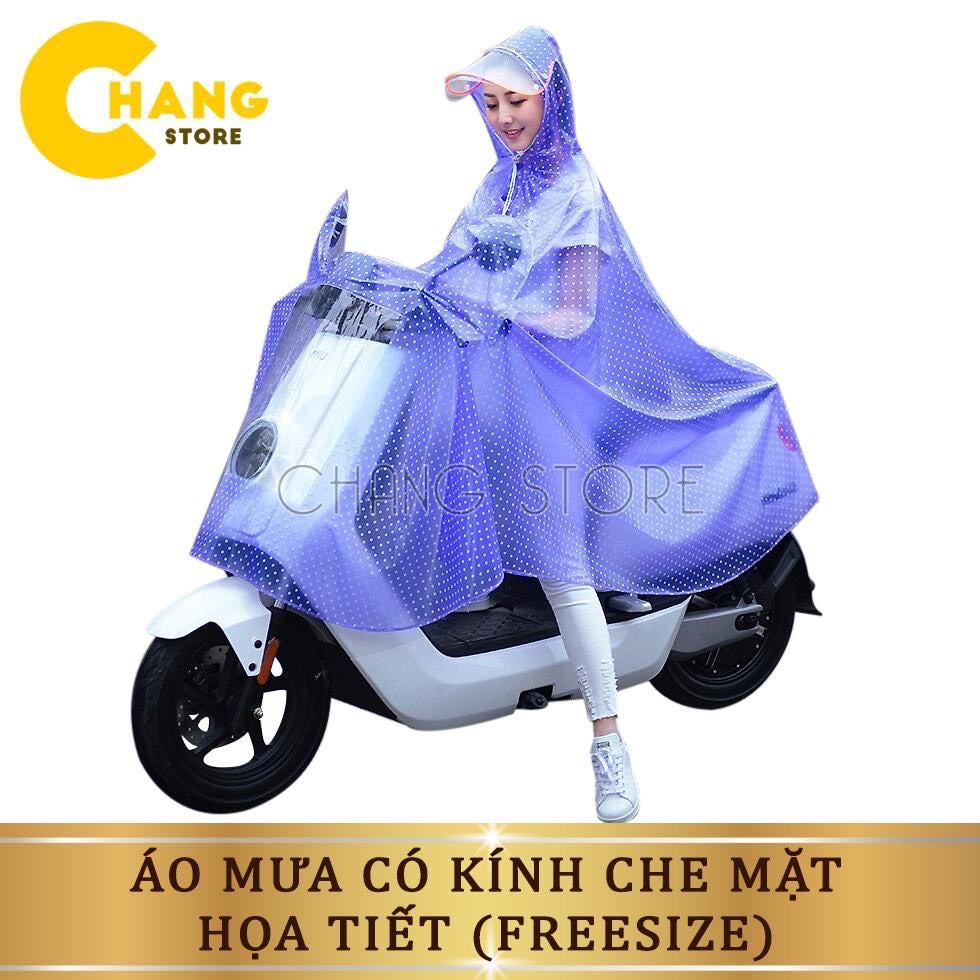 Áo Mưa 1 người, Áo Mưa Cánh Dơi Có Kính Che Mặt Freesize Họa Tiết Chấm Bi