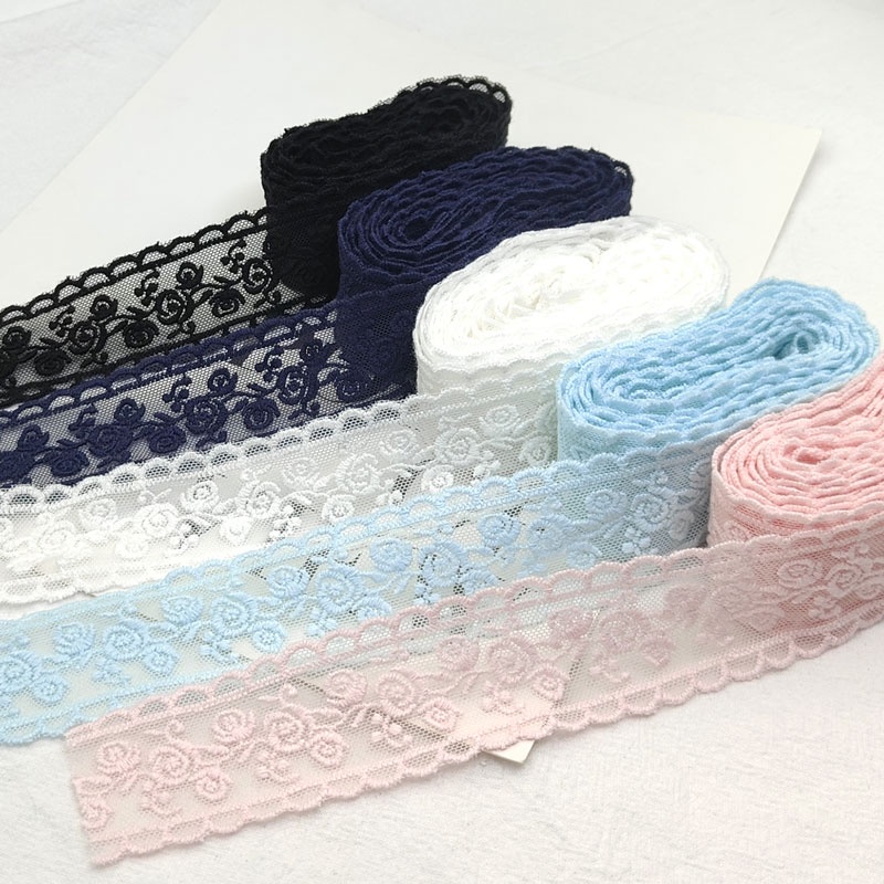 Ruy băng thêu hoa mẫu 3D Dài 1 Yard 3.5cm Ren hoa thêu Cuộn Vải Ruy băng trang trí ren