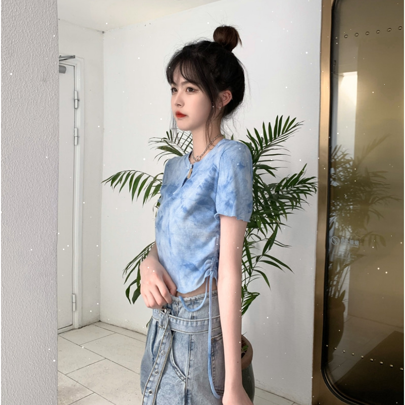 SUXI Áo thun tay ngắn thời trang mùa hè thiết kế dây rút cá tính cho nữ