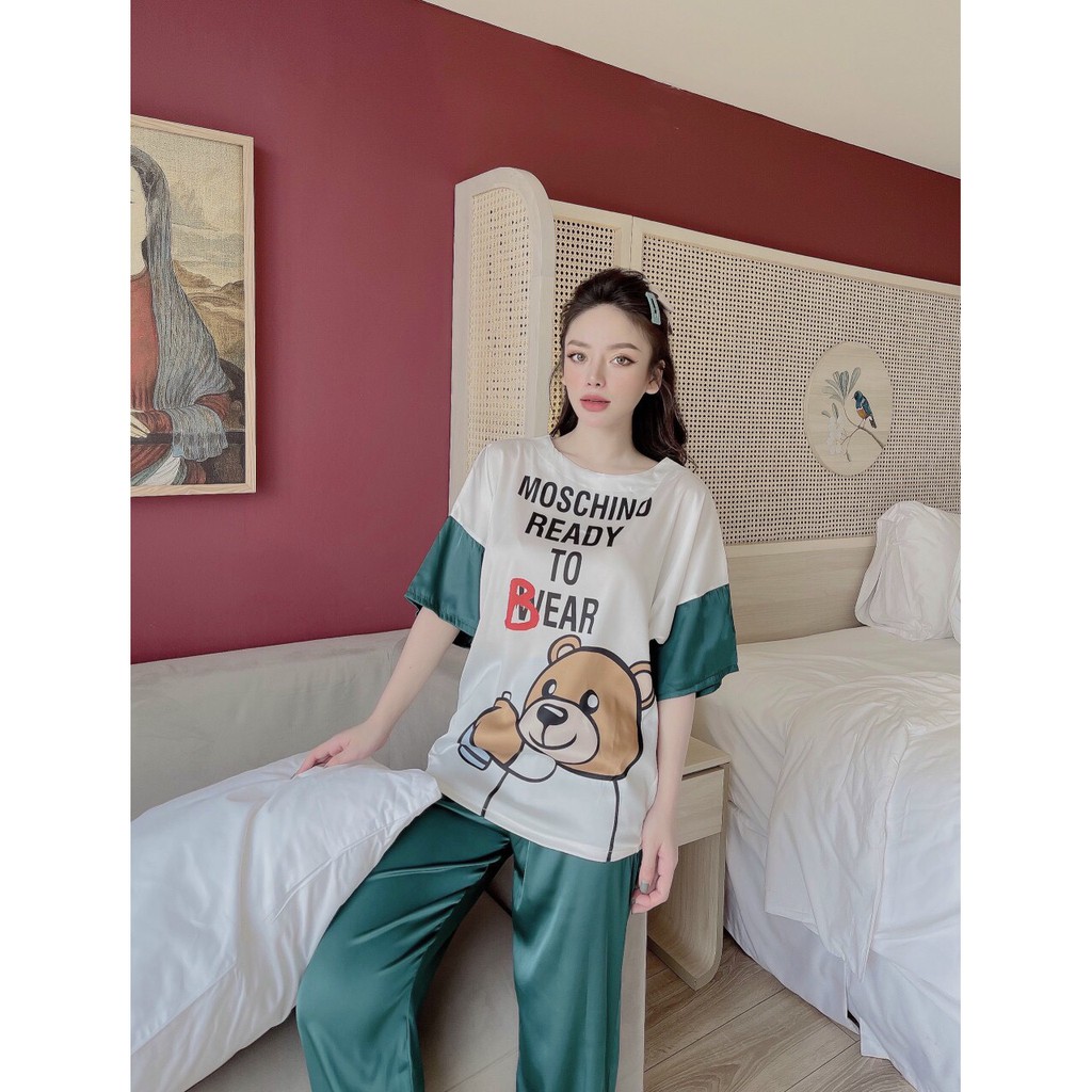 Bộ ngủ lụa latin cổ tròn quần dài hàng thiết kế hoạt hình lạ mắt (kèm video và ảnh thật) | BigBuy360 - bigbuy360.vn