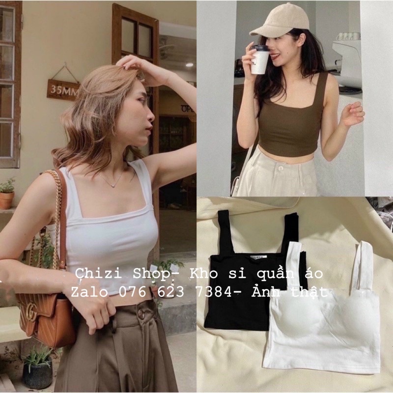 🌱ÁO CROPTOP HAI DÂY BẢN TO CÓ MÚT NGỰC THUN LẠNH SIÊU MÁT 🌱Chizi Shop