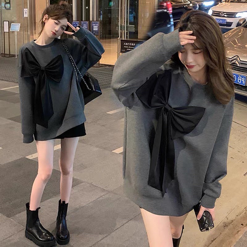 Áo nỉ phối nơ dày dặn dễ thương ulzzang Hàn Quốc