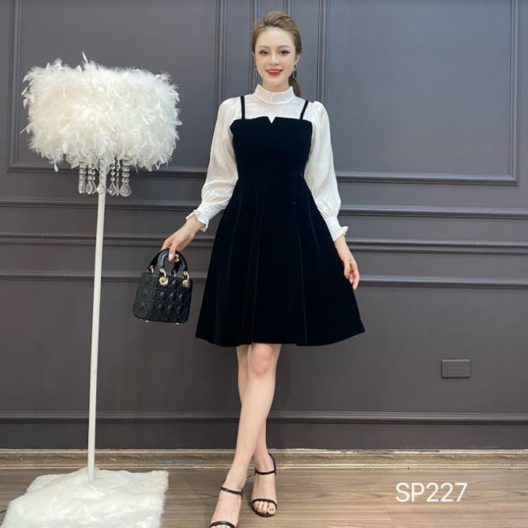 ADIOS Váy công sở chữ A tay voan, váy yếm nhung xinh xắn SP227 💝