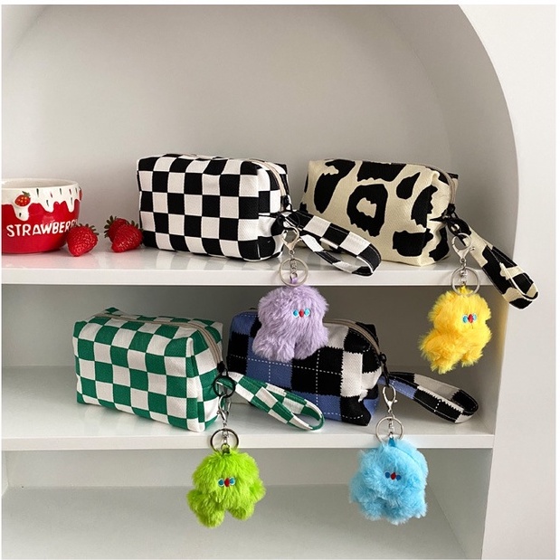 Túi Đựng Mỹ Phẩm Họa Tiết Sọc Caro Cao Cấp Thời Trang