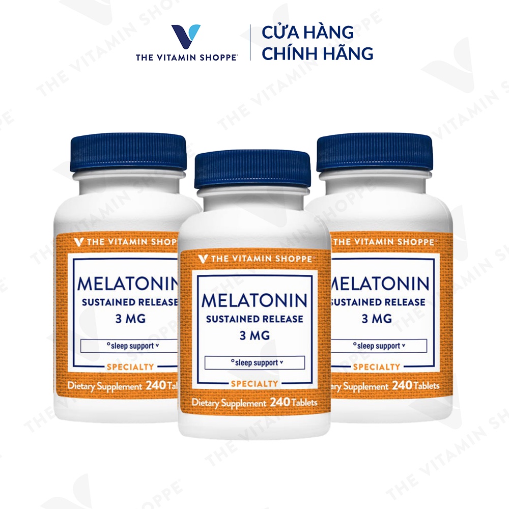 Viên uống hỗ trợ giấc ngủ ngon Melatonin giải phóng kéo dài THE VITAMIN SHOPPE Melatonin Sustained Release 3 MG 120/240