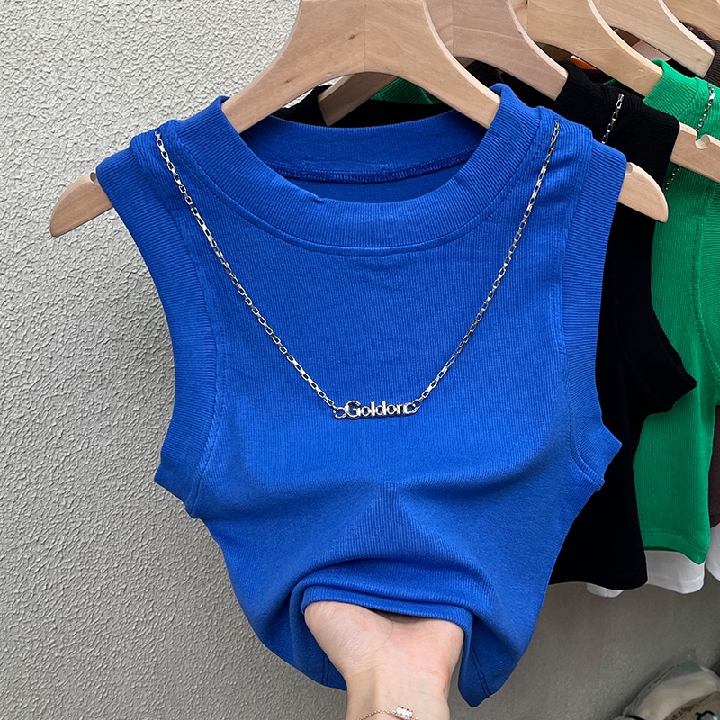 ♞Áo Hai Dây Dáng Ngắn Màu Xanh Dương Thời Trang Mùa Hè 0520YN Cho Nữ
