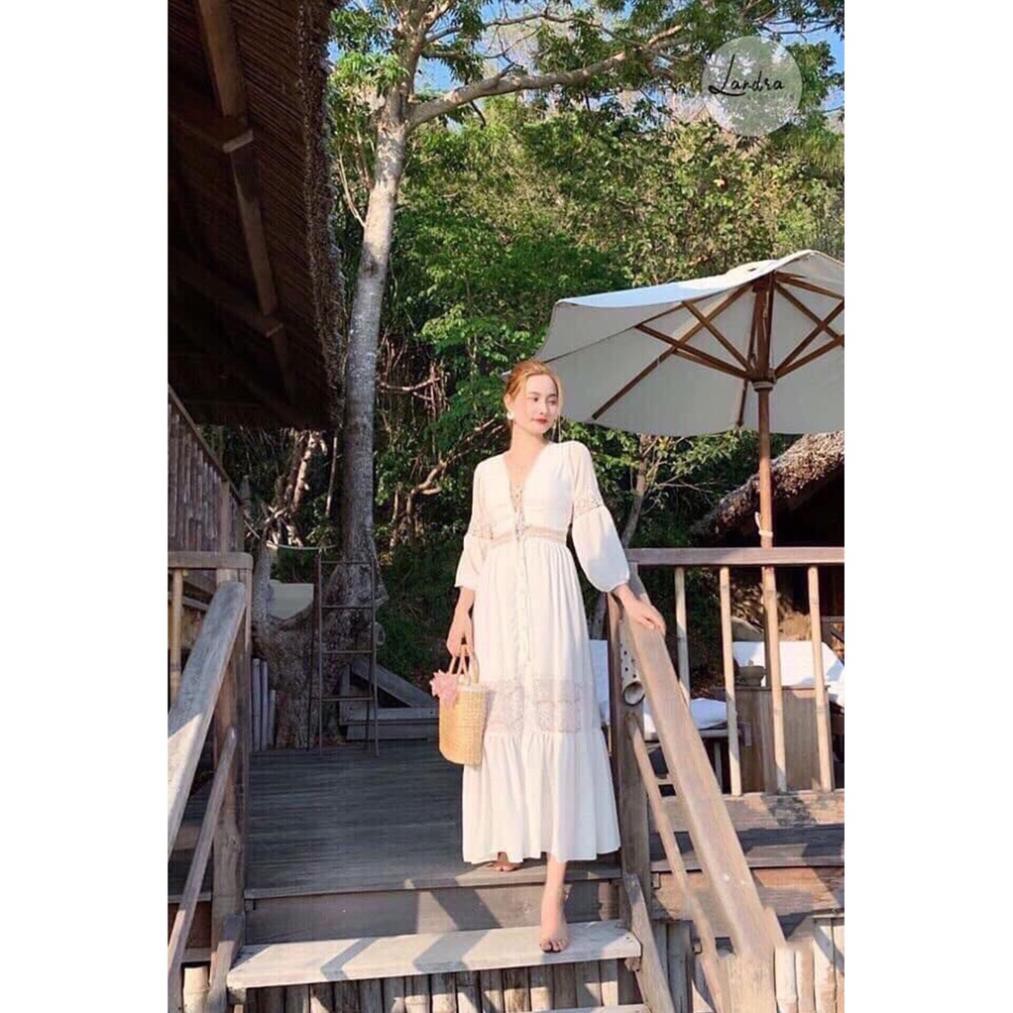 Đầm maxi công chúa FREESHIP - HÀNG CAO CẤP trắng phối ren XUKA-DRESS,đi biển siêu đẹp. Xinh