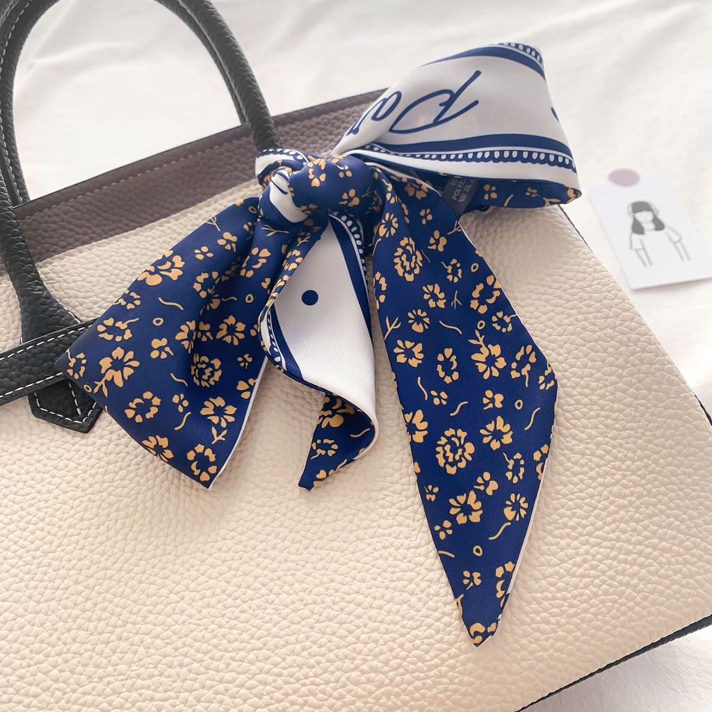 MỚI VỀ Khăn lụa L65 Turban, quàng cổ, quấn túi mẫu hoa chấm bi