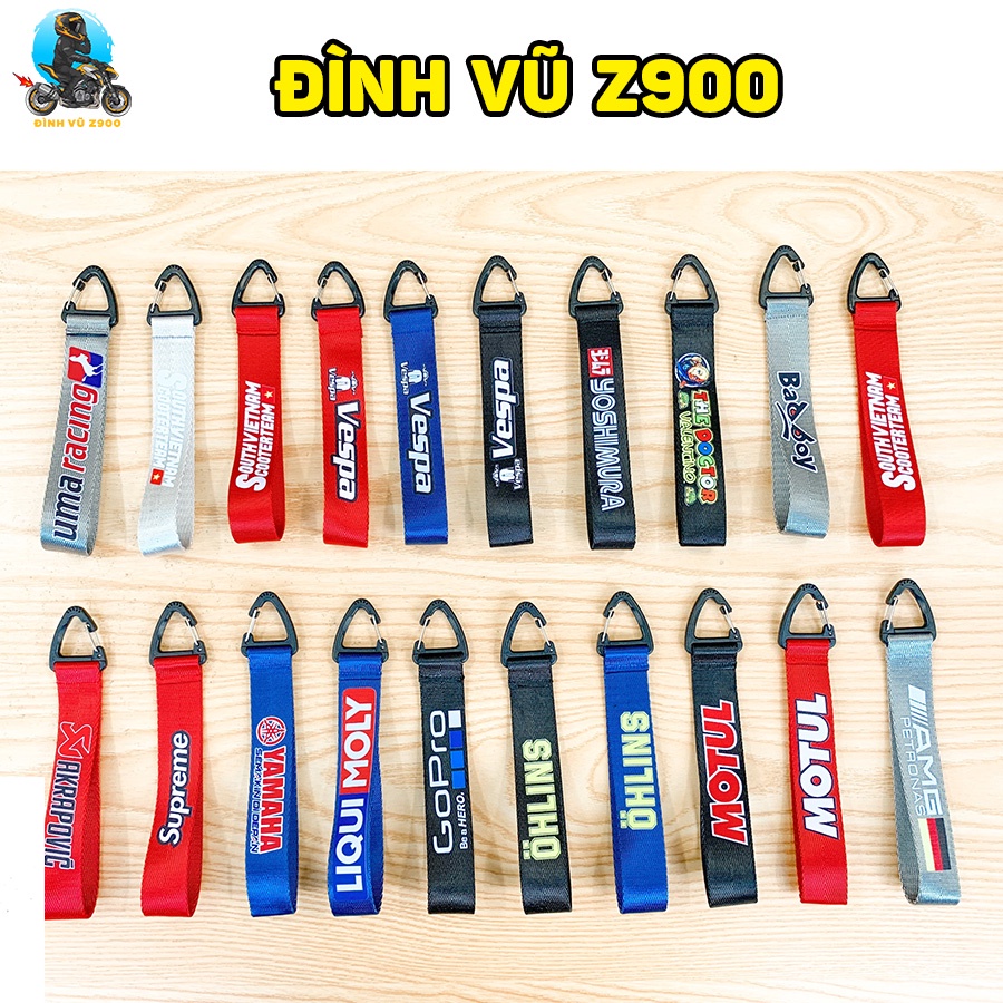 Móc chìa khóa đầu bấm NHỰA CHẮC CHẮN, DÂY BỐ CAO CẤP, IN logo các hãng xe phân khối lớn, hãng pô, dầu nhớt, phụ tùng xe