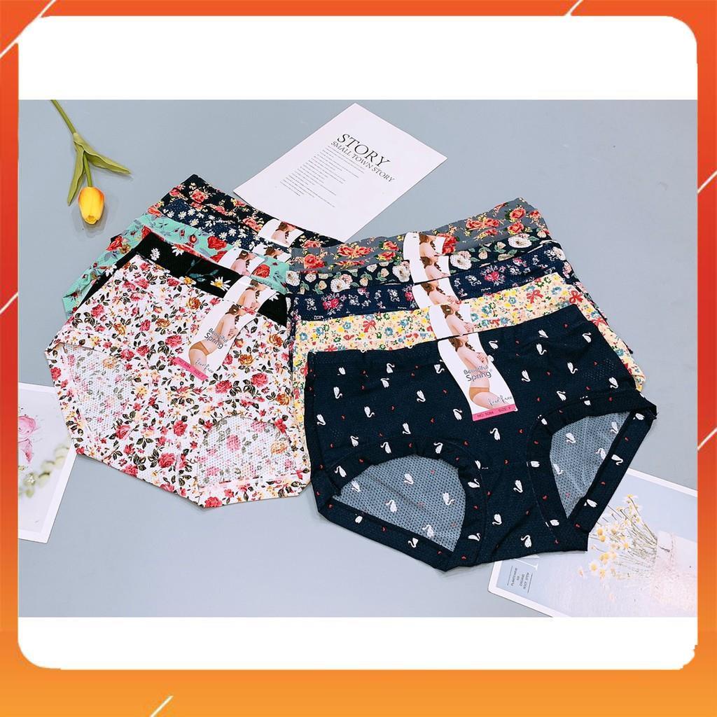 Quần lót nữ su lạnh thông hơi cao cấp nhẹ nhàng thoáng mát cạp cao họa tiết hoa lá trẻ trung Q2859