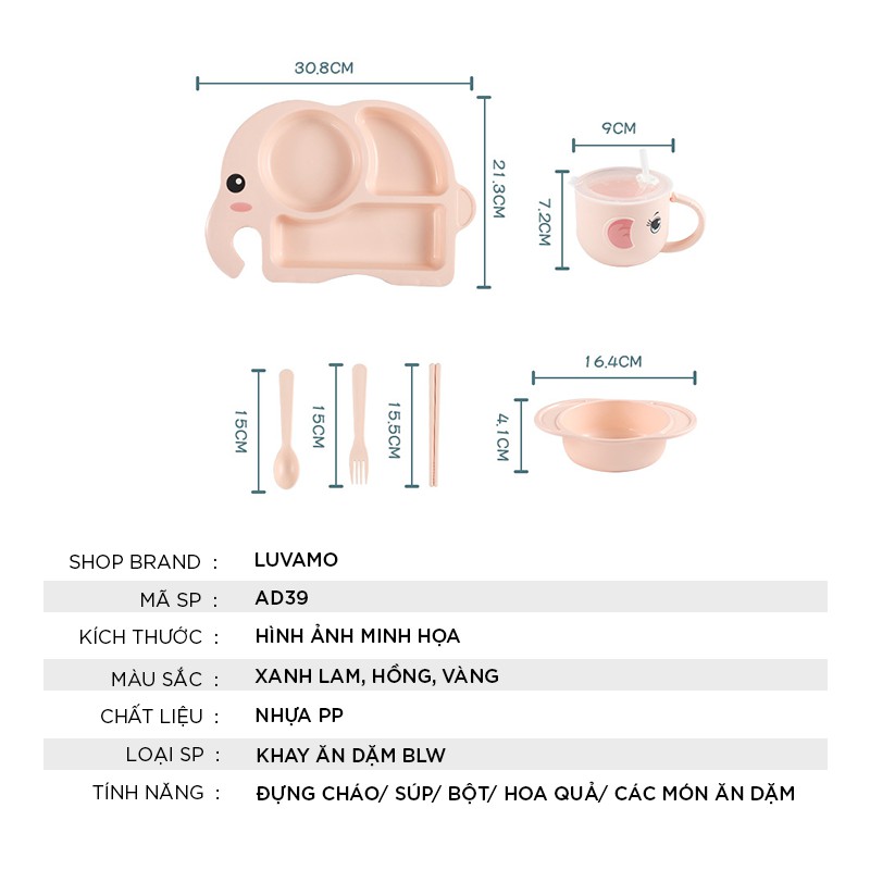 Khay ăn dặm cho bé kiểu nhật hình voi dễ thương tiện dụng luvamo AD39