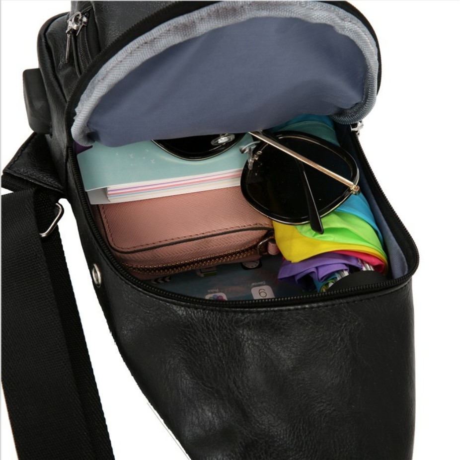 Combo Túi da đeo chéo DC297 Thắt Lưng da nam MP20 đen