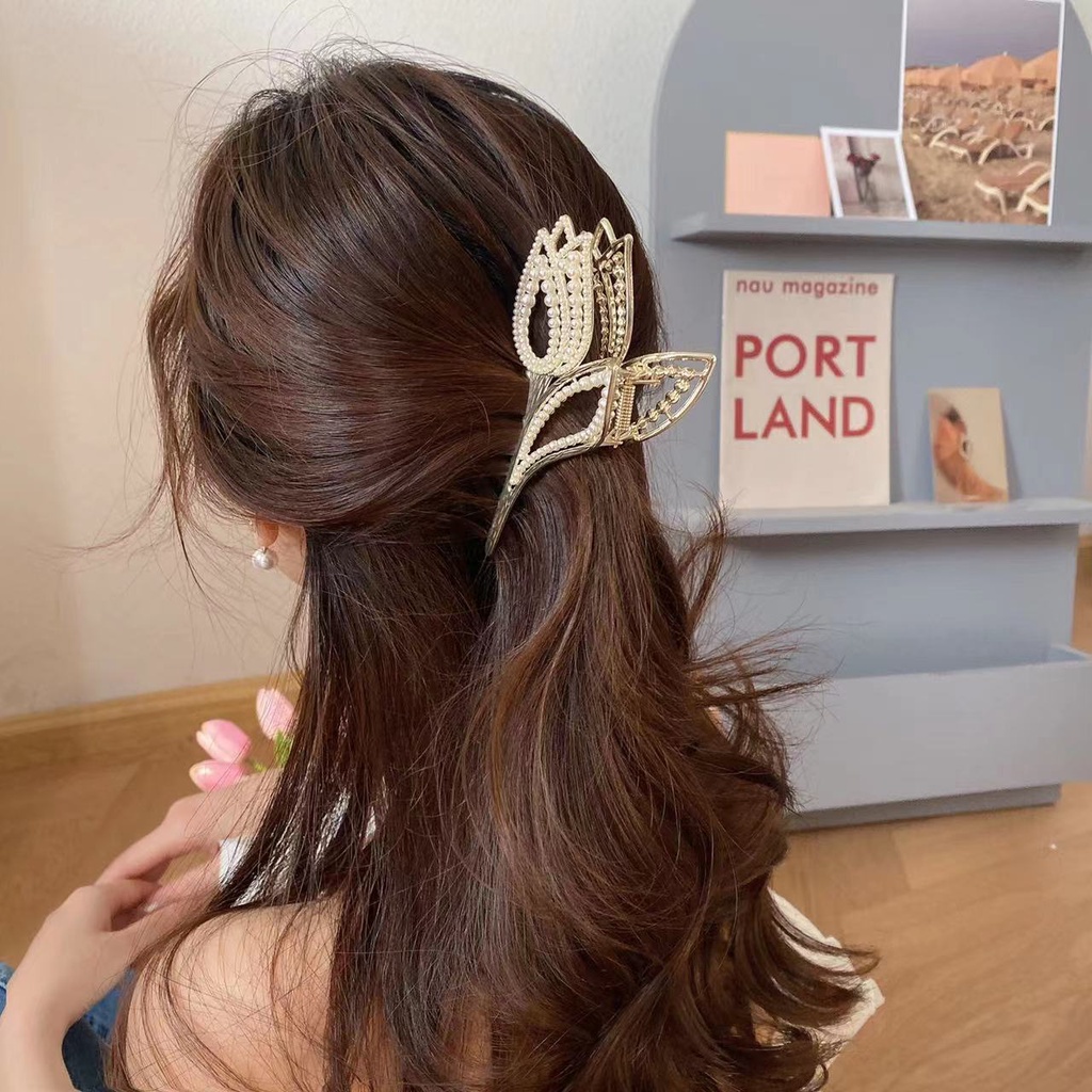 (MớI) Kẹp TóC HìNh Hoa Tulip ĐíNh Kim Cương Giả