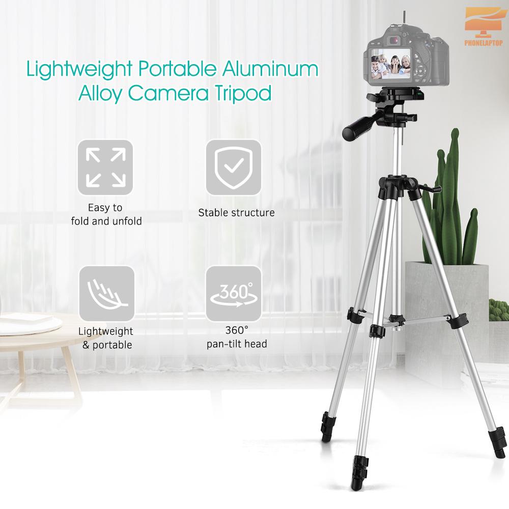 Max. Height 46inch/118cm Aluminum Alloy Camera Tripod Lightweight Portable Photography Video Tripod Max. Load 2.5kg with Carrying Bag Compatible with Canon Nikon Sony DSLR ILDC Cameras DVs