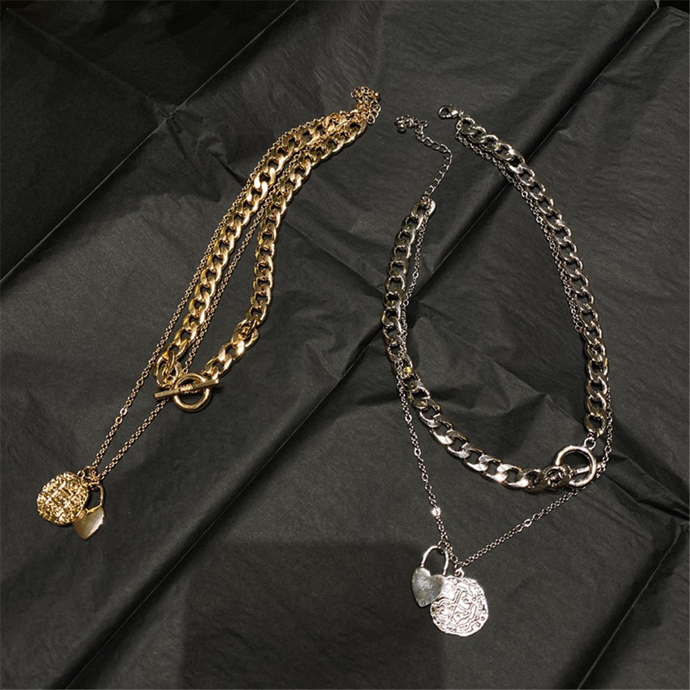 Dây chuyền hai lớp mặt dây hình ổ khóa trái tim phong cách Hàn Quốc thời trang xinh xắn cho nữ