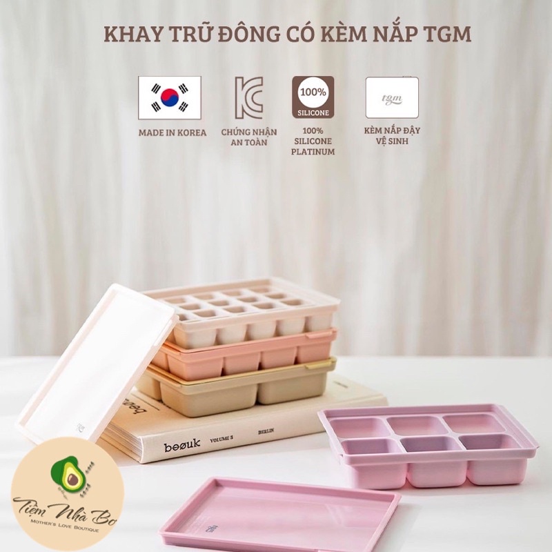 Khay trữ đông đồ ăn dặm silicon TGM Hàn Quốc có nắp cho bé
