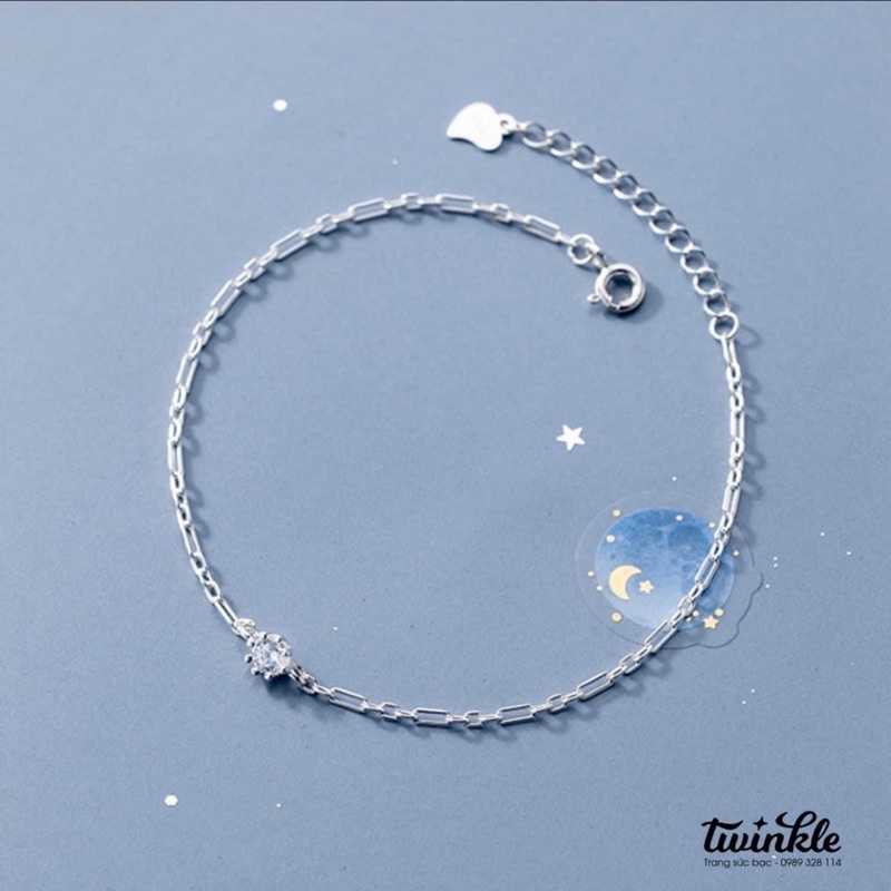 Lắc tay bạc 925 CAO CẤP của nữ đơn giản phay mắt xích cực bắt sáng - Twinkle Silver