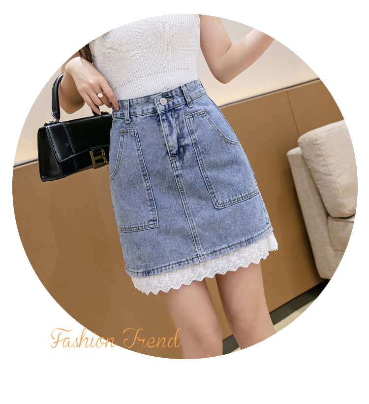 Chân Váy Denim Chữ A Phối Ren Xinh Xắn Theo Phong Cách Hàn Quốc | BigBuy360 - bigbuy360.vn