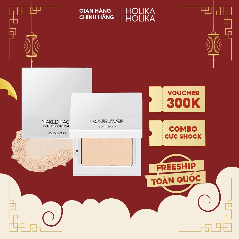 Phấn nén trang điểm Hàn Quốc Holika Holika hạt phấn nhỏ mịn che khuyết điểm nếp nhăn tốt hấp thụ bã nhờ hiệu quả 12g