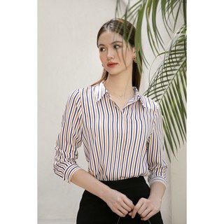 Áo sơ mi lụa sọc blue orange