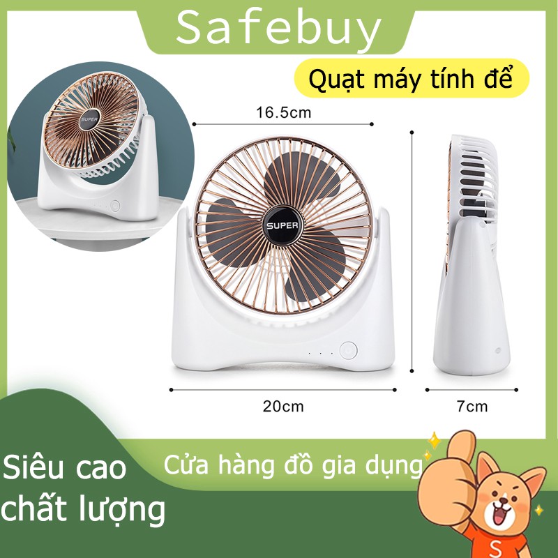 Quạt mini để bàn, đầu lắc 360 độ không ồn và di động để thổi tóc, có chức năng sạc USB, để bàn, 3 chế độ mát