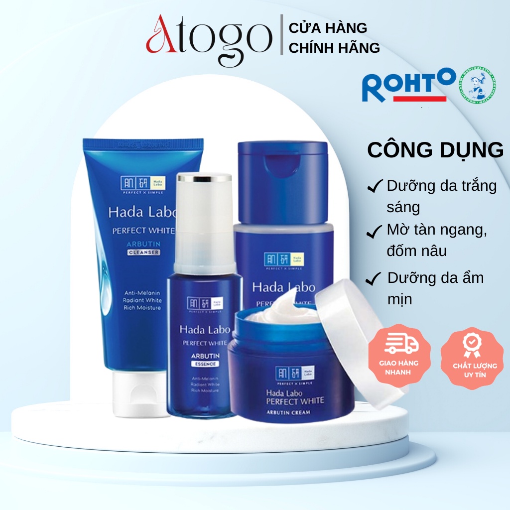 Bộ Dưỡng Trắng Da Hada Labo Perfect White (Sữa Rửa Măt 80g + Dung Dịch 100ml + Tinh Chất 30g + Kem 50g)
