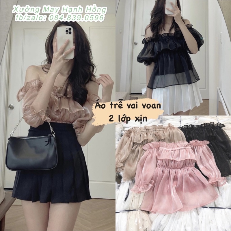 Áo trễ vai voan tơ 2 lớp