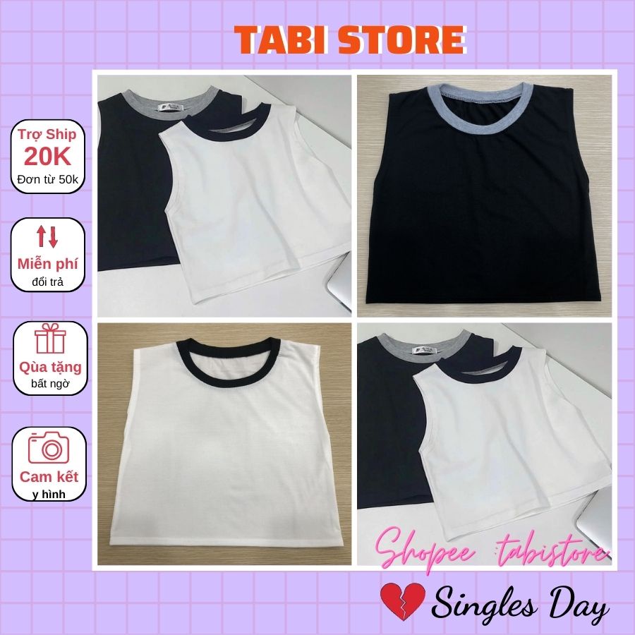 Áo croptop 3 lỗ 💖 𝑭𝑹𝑬𝑬𝑺𝑯𝑰𝑷 💖 Áo croptop ba lỗ cổ phối basic