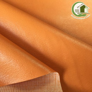 Vải da simili PVC - vải giả da may túi, làm dép, bọc ghế sofa - [ 1 mét x khổ 1,4m ] màu cam có vân