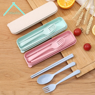 Chất liệu rơm lúa mì thân thiện với môi trường, bộ đồ ăn 3 món, đũa, nĩa và thìa, dễ mang theo