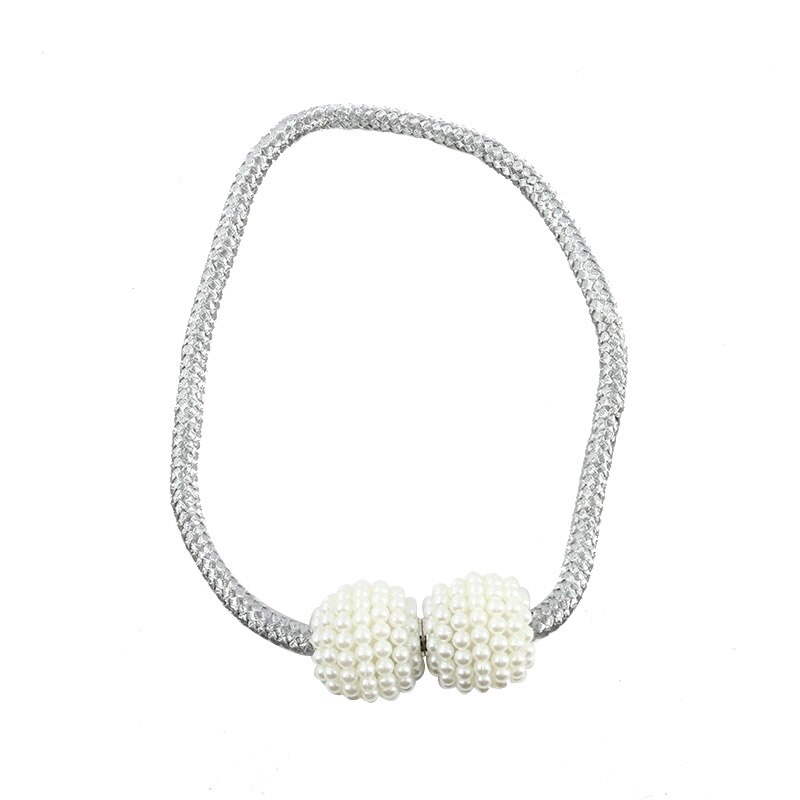 1Pcs Magnet Curtain Belt Woven Rope Imitation Pearl Buckle Free Punch Back Clip Curtain Accessories