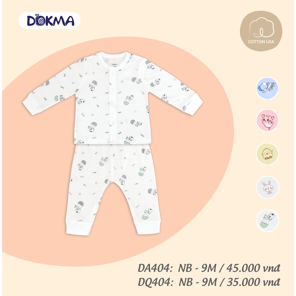 [FREESHIP] Bộ quần áo sơ sinh cài giữa dài tay Cotton DOKMA (0-9 tháng tuổi) DA-DQ404